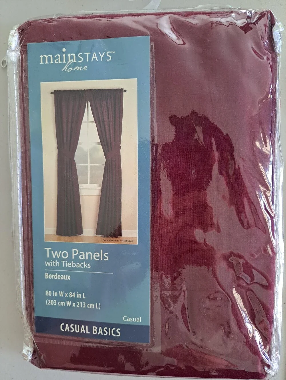 NEW Mainstays Home Casual Basics Bordeaux Curtain Panels Set Of 2, 80 X 84 in